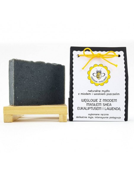 MIODOWA MYDLARNIA - MYDŁO - WĘGLOWE Z MIODEM, MASŁEM SHEA, EUKALIPTUSEM I LAWENDĄ - 100G
