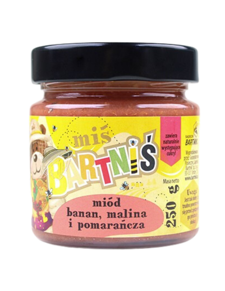 MIŚ BARTNIŚ - MI&Oacute;D BANAN, MALINA I POMARAŃCZA, 250G