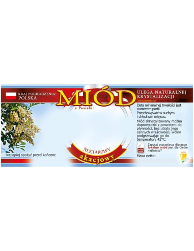 ETYKIETY NA MI&Oacute;D AKACJOWY 116X50 &ndash; 100 SZT.