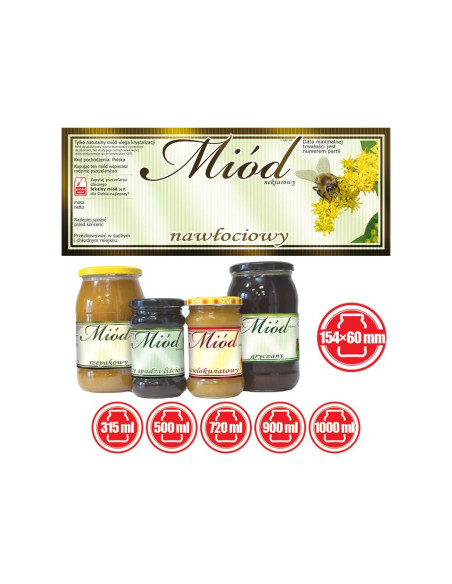 ETYKIETY NA MI&Oacute;D NAWŁOCIOWY 154X60 (DUŻE) &ndash; 100 SZT.