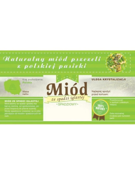 ETYKIETY Z BANDEROLĄ NA MIÓD ZE SPADZI IGLASTEJ – 100 SZT.