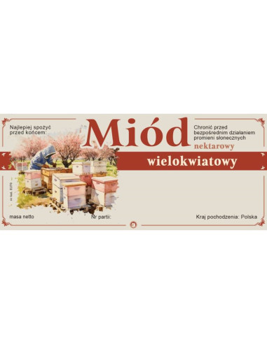 ETYKIETY NA MI&Oacute;D WIELOKWIATOWY 116x50 &ndash; 100 SZT.