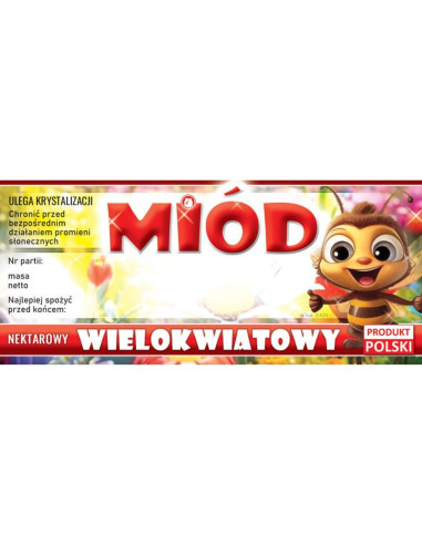 ETYKIETY NA MI&Oacute;D WIELOKWIATOWY 116x50 &ndash; 100 SZT.