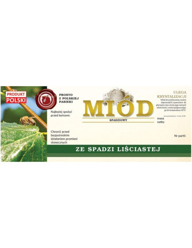 ETYKIETY NA MI&Oacute;D ZE SPADZI LIŚCIASTEJ 154X60...