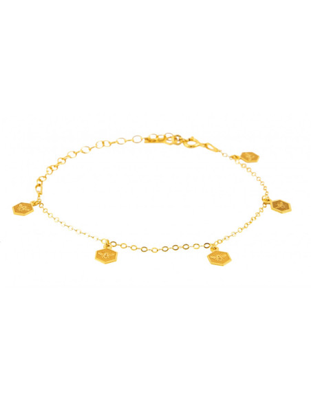 Bransoletka z Zawieszkami Pszczołami na Heksagonie - Srebro Złocone