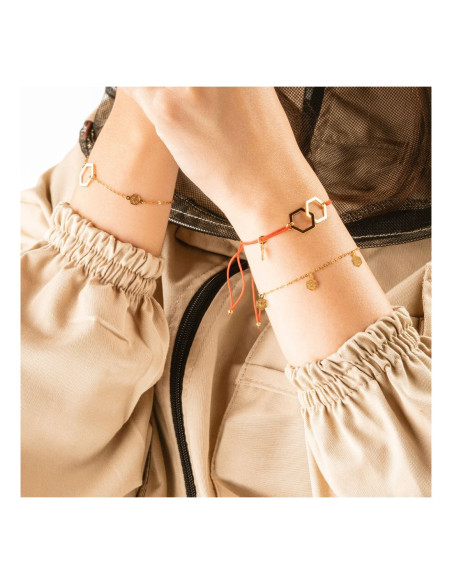 Bransoletka z Zawieszkami Pszczołami na Heksagonie - Srebro Złocone