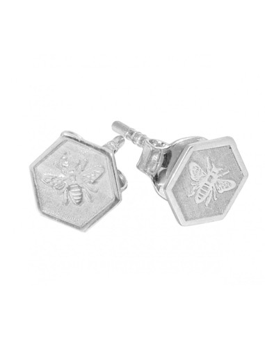 Kolczyki Pszczoła na Heksagonie - Srebro Rodowane