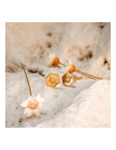 Kolczyki Pszczoła na Heksagonie - Srebro Złocone