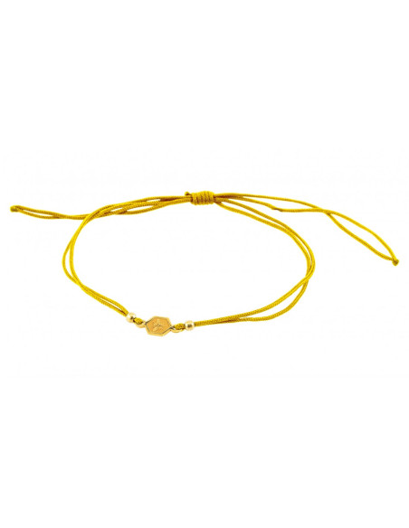 Bransoletka z Pszczołą na Heksagonie - Srebro Złocone, Złoty Sznurek