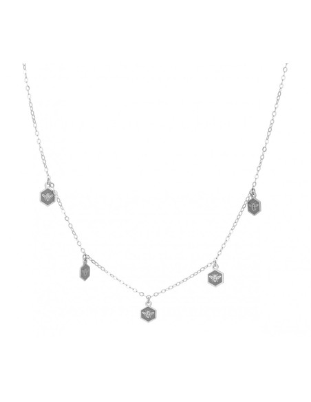 Naszyjnik z Zawieszkami Pszczołami na Heksagonie - Srebro Rodowane