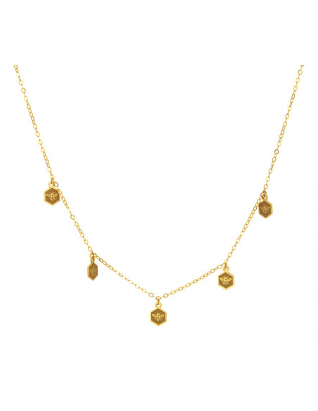 Naszyjnik z Zawieszkami Pszczołami na Heksagonie - Srebro Złocone