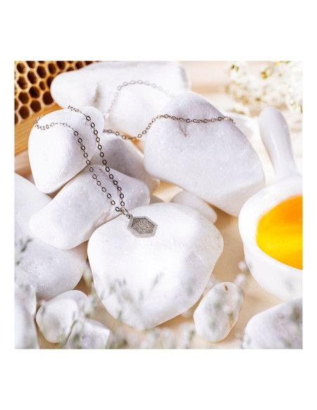 Naszyjnik z Zawieszką Pszczoła na Heksagonie - Srebro Rodowane