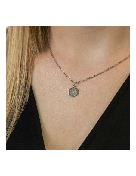 Naszyjnik z Zawieszką Pszczoła na Heksagonie - Srebro Rodowane