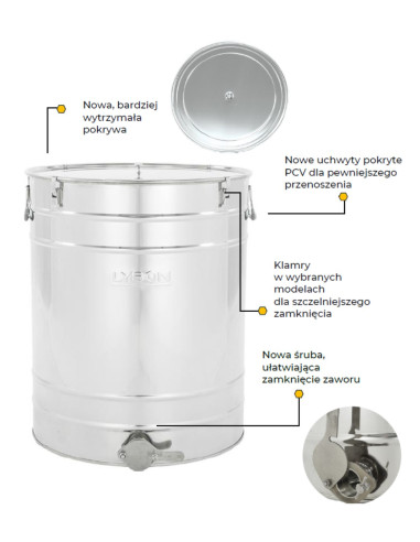 Odstojnik nierdzewny 50 l / ~70 kg, zaw&oacute;r...