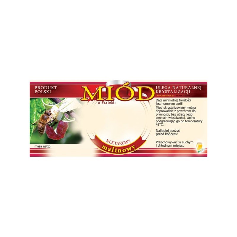 ETYKIETY NA MI&Oacute;D MALINOWY 116X50 &ndash; 100 SZT.