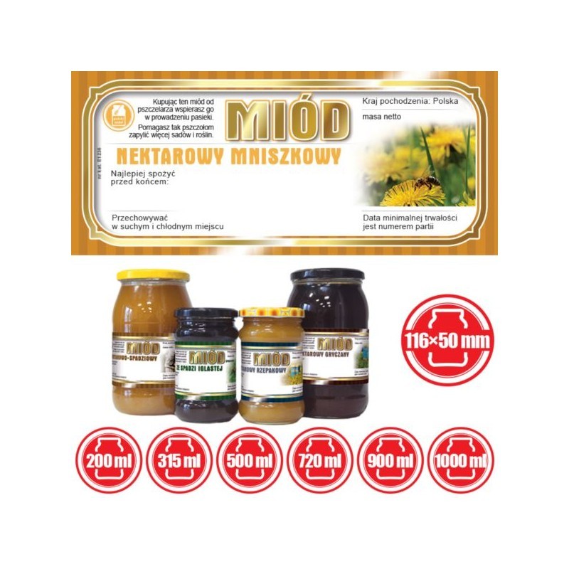 ETYKIETY NA MI&Oacute;D NEKTAROWY MNISZKOWY 116x50  &ndash;...