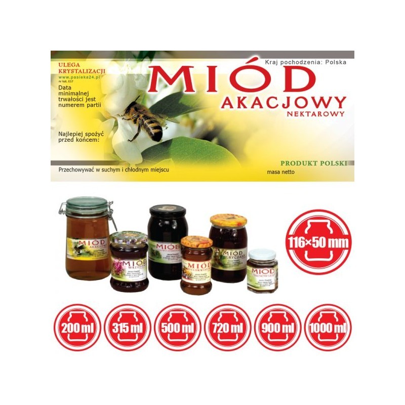 ETYKIETY NA MI&Oacute;D AKACJOWY NEKTAROWY 116x50 &ndash;...