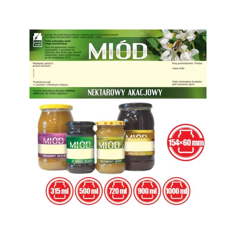 ETYKIETY NA MI&Oacute;D NEKTAROWY AKACJOWY 154X60...