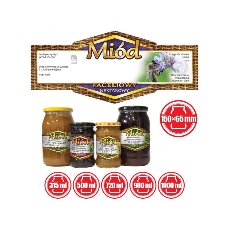 ETYKIETY NA MI&Oacute;D FACELIOWY 150X65 &ndash; 100 SZT.