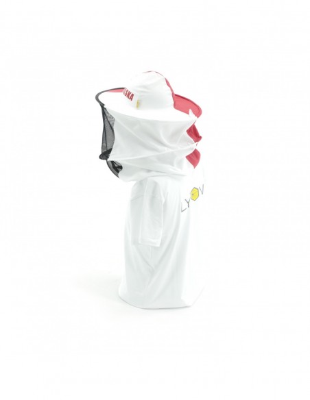 KAPELUSZ PSZCZELARSKI, BAWEŁNIANY - Z TYŁU PŁUTNO - BIAŁO-CZERWONY