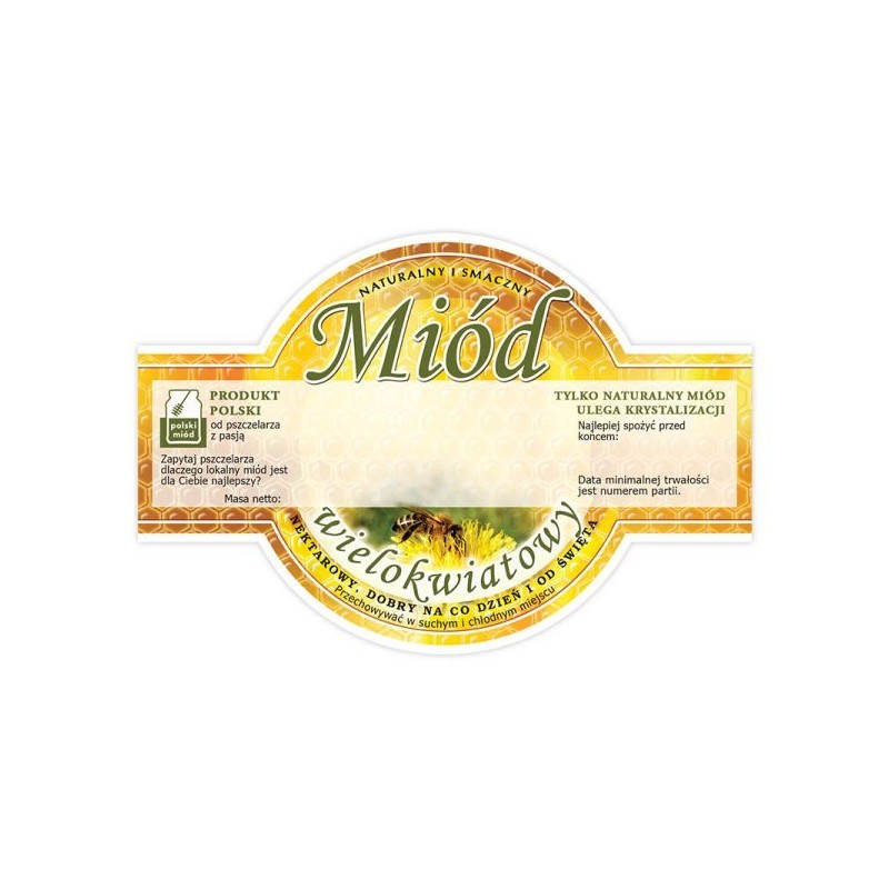 ETYKIETY OKRĄGŁE NA MI&Oacute;D WIELOKWIATOWY  125X86...