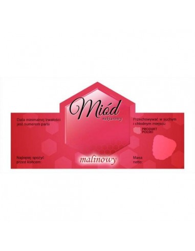 ETYKIETY NA MI&Oacute;D MALINOWY 130X64 &ndash; 100 SZT.
