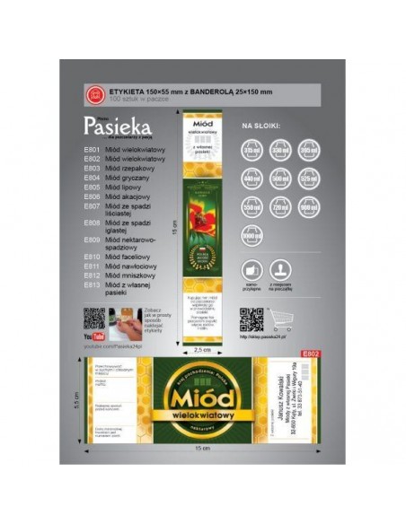 ETYKIETY Z BANDEROLĄ NA MI&Oacute;D WIELOKWIATOWY &ndash; 100 SZT.