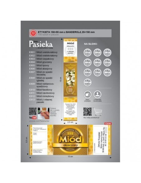 ETYKIETY Z BANDEROLĄ NA MI&Oacute;D AKACJOWY &ndash; 100 SZT.