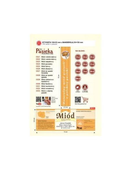 ETYKIETY Z BANDEROLĄ NA MI&Oacute;D UNIWERSALNE &ndash; 100 SZT.