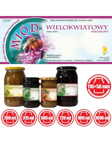 ETYKIETY NA MI&Oacute;D WIELOKWIATOWY 116X50 &ndash; 100 SZT.