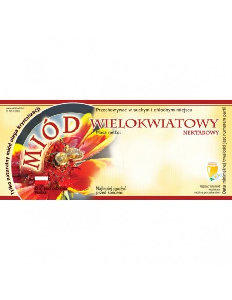 ETYKIETY NA MI&Oacute;D WIELOKWIATOWY 116X50 &ndash; 100 SZT.
