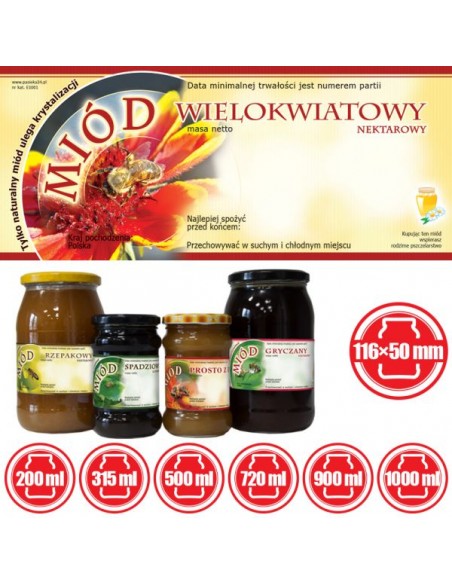 ETYKIETY NA MI&Oacute;D WIELOKWIATOWY 116X50 &ndash; 100 SZT.