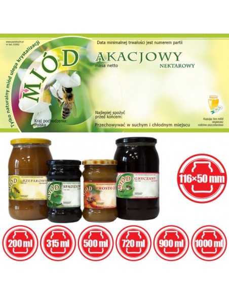 ETYKIETY NA MI&Oacute;D AKACJOWY 116X50 &ndash; 100 SZT.