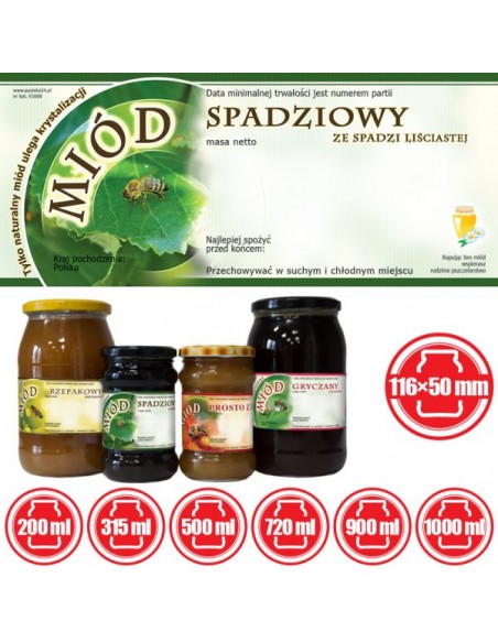 ETYKIETY NA MI&Oacute;D ZE SPADZI LIŚCIASTEJ 116X50 &ndash; 100 SZT.