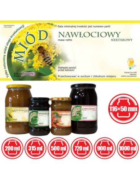 ETYKIETY NA MI&Oacute;D NAWŁOCIOWY 116X50 &ndash; 100 SZT.