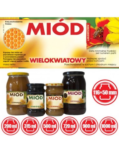 ETYKIETY NA MI&Oacute;D WIELOKWIATOWY 116X50 &ndash; 100 SZT.
