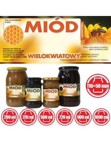 ETYKIETY NA MI&Oacute;D WIELOKWIATOWY 116X50 &ndash; 100 SZT.