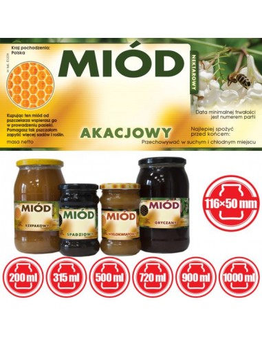 ETYKIETY NA MI&Oacute;D AKACJOWY 116X50 &ndash; 100 SZT.