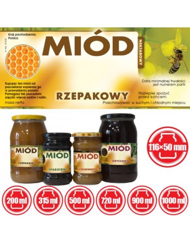 ETYKIETY NA MI&Oacute;D RZEPAKOWY 116X50 &ndash; 100 SZT.