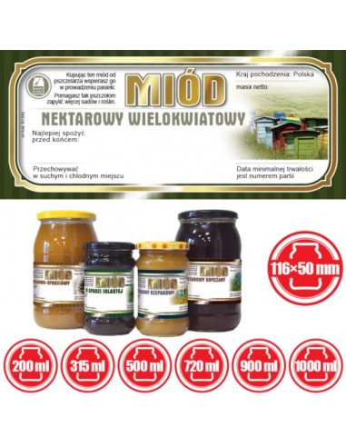 ETYKIETY NA MI&Oacute;D WIELOKWIATOWY 116X50 &ndash; 100 SZT.