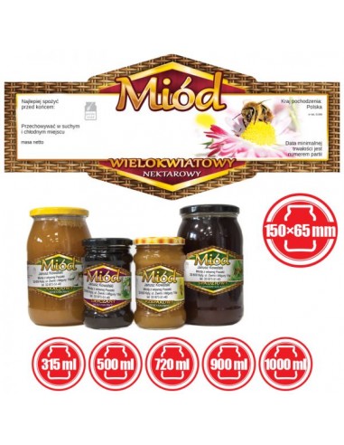 ETYKIETY NA MI&Oacute;D WIELOKWIATOWY 150X65 &ndash; 100 SZT.