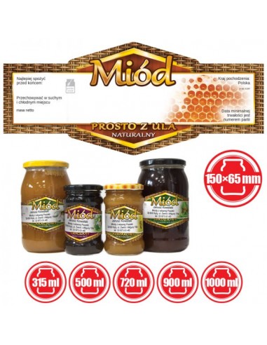 ETYKIETY NA MI&Oacute;D UNIWERSALNE 150X65 &ndash; 100 SZT.