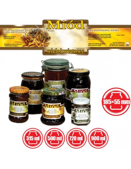 ETYKIETY OZDOBNE NA MI&Oacute;D WIELOKWIATOWY 185X55 &ndash; 100 SZT.