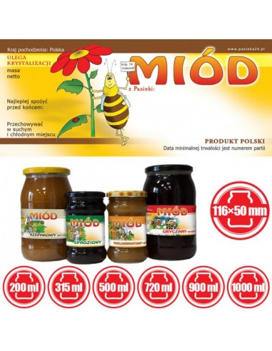 ETYKIETY NA MI&Oacute;D UNIWERSALNA 116X50 &ndash; 100 SZT.