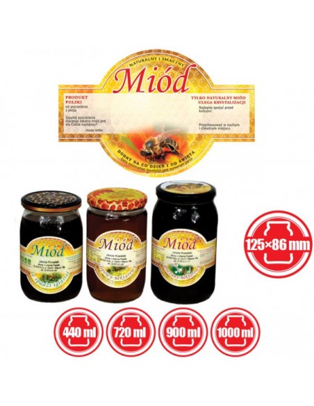 ETYKIETY OKRĄGŁE NA MI&Oacute;D UNIWERSALNE 125X86 &ndash; 100 SZT.