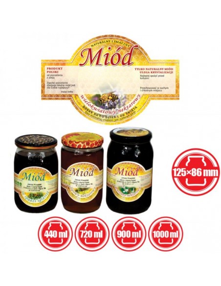 ETYKIETY OKRĄGŁE NA MI&Oacute;D WIELOKWIATOWY 125X86 &ndash; 100 SZT.