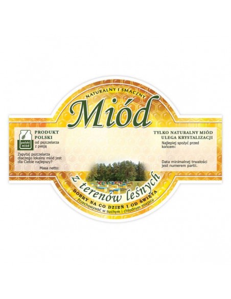 ETYKIETY OKRĄGŁE NA MI&Oacute;D Z TEREN&Oacute;W LEŚNYCH 125X86 &ndash; 100 SZT.