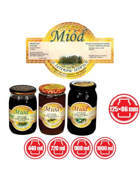 ETYKIETY OKRĄGŁE NA MI&Oacute;D Z TEREN&Oacute;W LEŚNYCH 125X86 &ndash; 100 SZT.