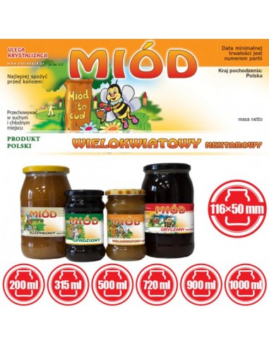 ETYKIETY NA MI&Oacute;D WIELOKWIATOWY 116X50 &ndash; 100 SZT.