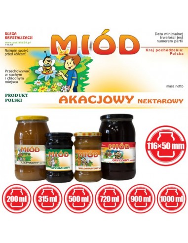 ETYKIETY NA MI&Oacute;D AKACJOWY 116X50 &ndash; 100 SZT.